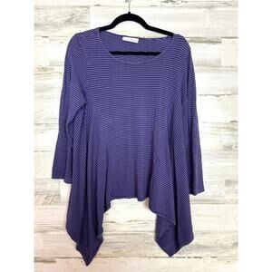 Bryn Walker Women's S Tunic Top purple Striped Long Sleeve blouse sharkbite hem